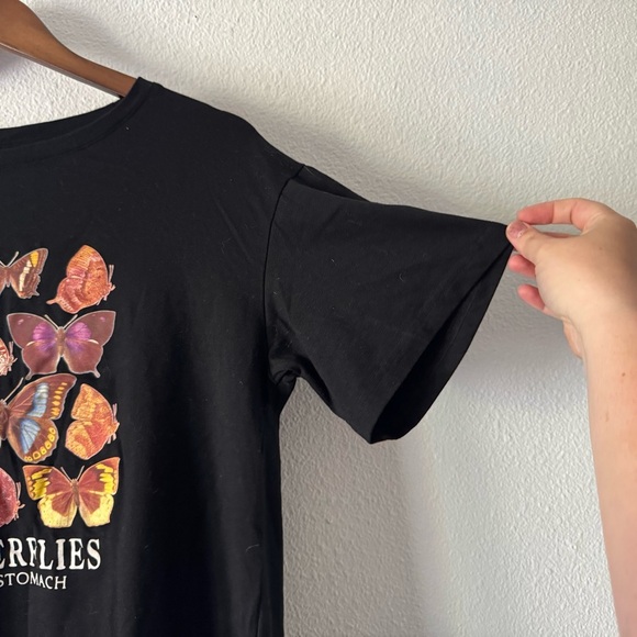 Black Butterfly Graphic Tee Butterflies in My Stomach Large Whimsy Y2K Vibe Boho - Picture 4 of 8